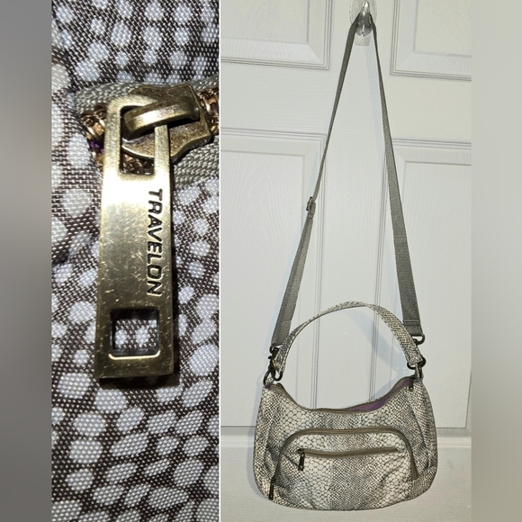 NWOT Travelon Anti Theft Crossbody Snakeskin Print Purse Hobo Handbag Travel Bag - Picture 1 of 12
